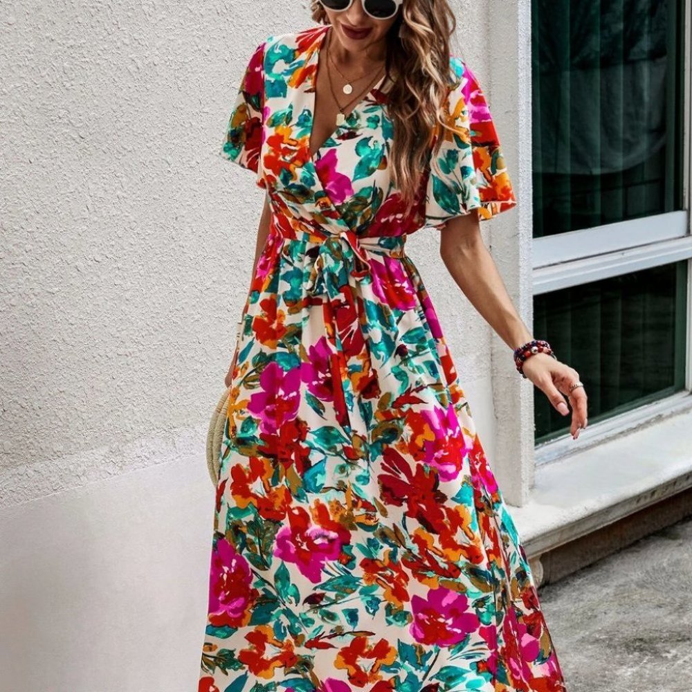 Boho Floral Print Womens Maxi Dress - Picture 2 of 4